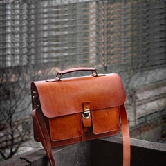 Cool Brown Handmade Leather Mens Briefcase Messenger Bag School Bag for men