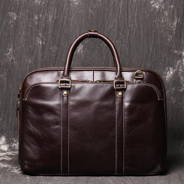 Brown Leather Mens Business 15.6 inches Laptop Work Briefcase Handbag Briefcase Business Bags For Men