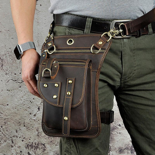 Cool Leather Utility Drop Leg Bag Belt Pouch Mens Waist Bag Shoulder Bag for Men