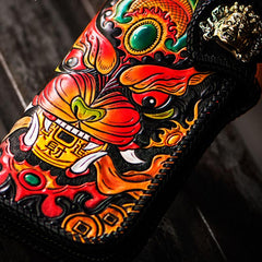 Handmade Leather Monster Mens Chain Biker Wallet Cool Leather Wallet Long Phone Wallets for Men
