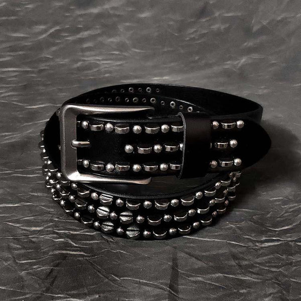 Cool Black Leather Metal Rivet Rock Belt Biker Motorcycle Belt Black Punk Leather Belt For Men