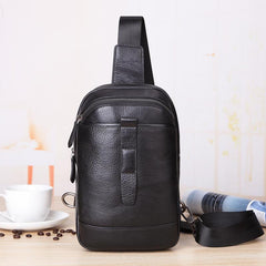 Badass Black Leather Men's 8-inch Trendy Sling Bag Chest Bag One shoulder Backpack Sports Bag For Men