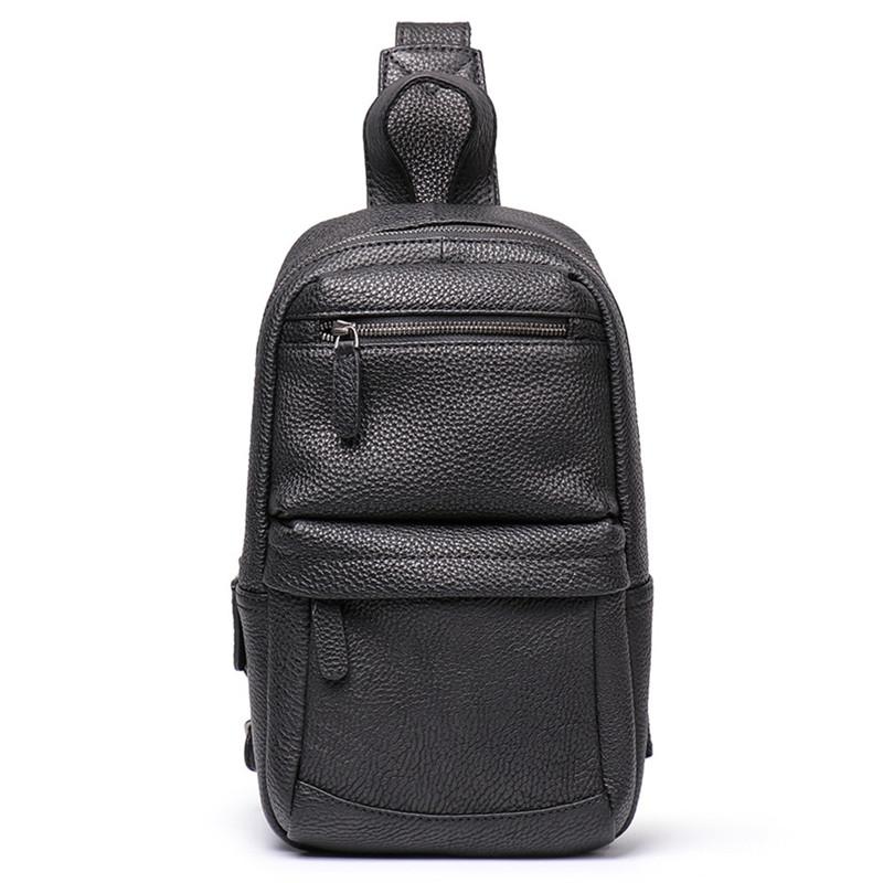 Cool Black Leather Men's Sling Bag Chest Bag Sling Crossbody Bag Brown One Shoulder Backpack For Men - imessengerbags