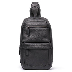 Cool Black Leather Men's Sling Bag Chest Bag Sling Crossbody Bag Brown One Shoulder Backpack For Men - imessengerbags
