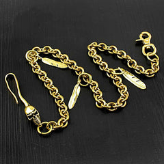Badass Brass SKull Long Wallet CHain Biker wallet Chain Gold Pants Chains For Men - imessengerbags