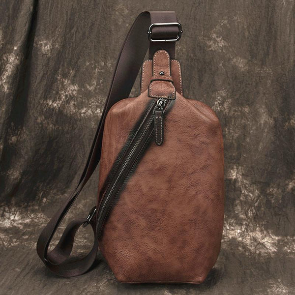 Vintage Brown LEATHER MENS One Shoulder Backpack Fashion Chest Bag Retro Brown Sling Bag For Men