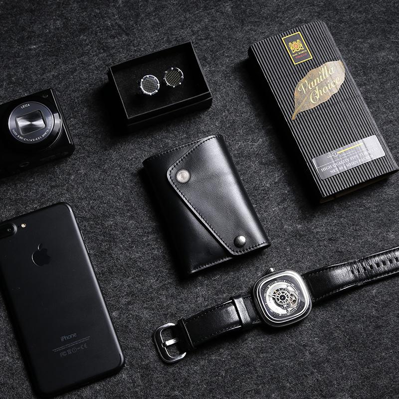 Cool Black Gray Leather Men's Key Holders Key Wallet For Men - imessengerbags