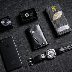 Cool Black Gray Leather Men's Key Holders Key Wallet For Men - imessengerbags