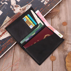 Slim Black RFID Men's Leather Bifold Dark Brown Passport Wallet Travel Wallet Ticket Wallet For Men
