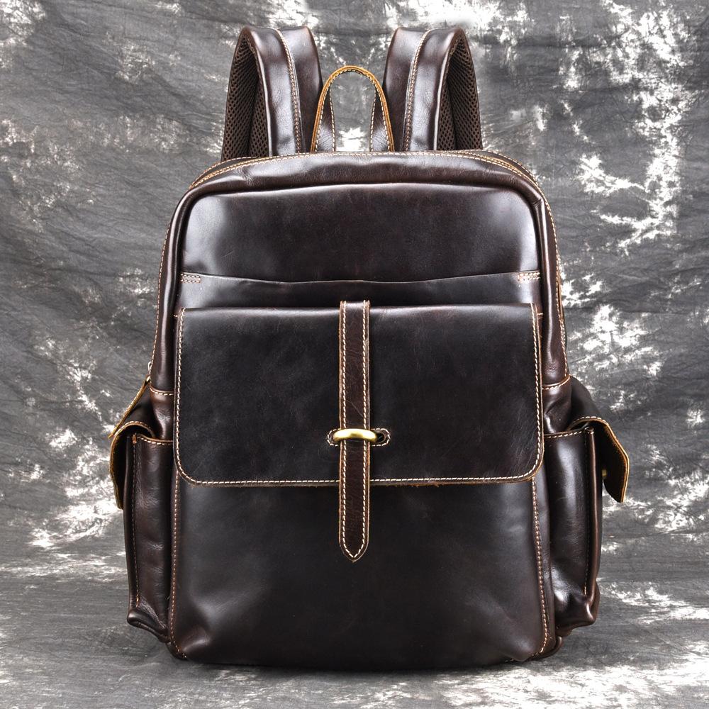 Oil Waxed Leather Mens 13inch Laptop Backpack School Backpack Travel Backpack for Men - imessengerbags