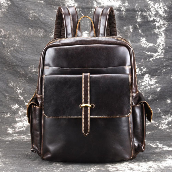Oil Waxed Leather Mens 13inch Laptop Backpack School Backpack Travel Backpack for Men - imessengerbags