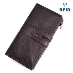 RFID Cool Leather Brown Men's Bifold Long Wallet Multi Cards Black Long Wallet For Men - imessengerbags