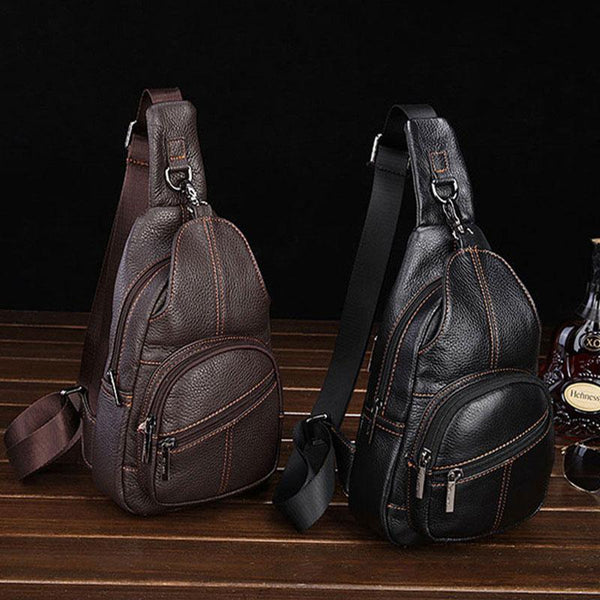 Cool Leather Mens Sling Bag Sling Shoulder Bags Sling Backpack Chest Bag for men - imessengerbags