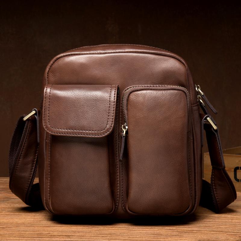 Cool Black Leather Small Courier Bags Brown Vertical Messenger Bag Postman Bag for Men