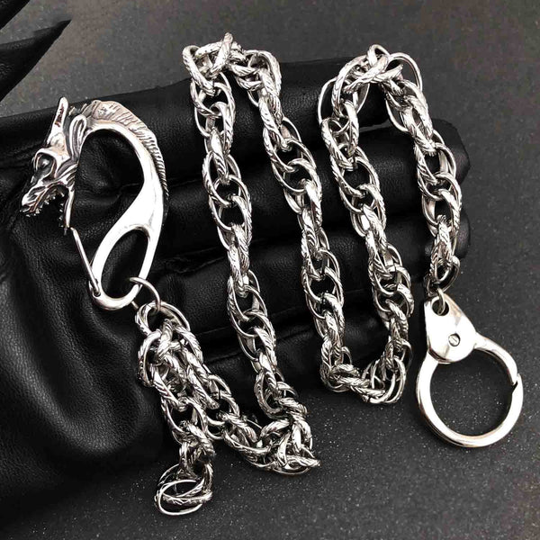 Badass Silver Dragon Mens Long Wallet Chain Pants Chain Key Chain Wallet Chain For Men - imessengerbags