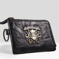 Handmade Leather Mens Chain Biker Wallet Cool Leather Wallet Zipper billfold Wallets - imessengerbags