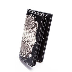 Cool Black Snakeskin Leather Mens Long Wallet Handmade Bifold Long Wallet For Men - imessengerbags