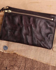 Coffee MENS LEATHER SLIM ZIPPER CLUTCH WRISTLET PURSE BAG CLUTCH BAG FOR MEN
