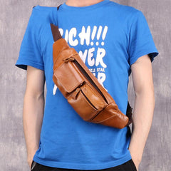 Cool Brown Leather Men's Fanny Pack Hip Pack Waist Bag Chest Bag For Men