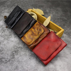 Vintage Brown Leather Men's Small Wallet Card Wallet Black billfold Front Pocket Wallet For Men - imessengerbags