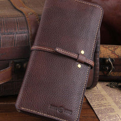 Genuine Leather Mens Cool Slim Long billfold Leather Wallet Men Small Wallets Bifold for Men - imessengerbags