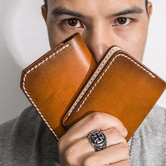 Handmade Mens Cool billfold Leather Wallet Men Small Slim Wallets Bifold for Men - imessengerbags
