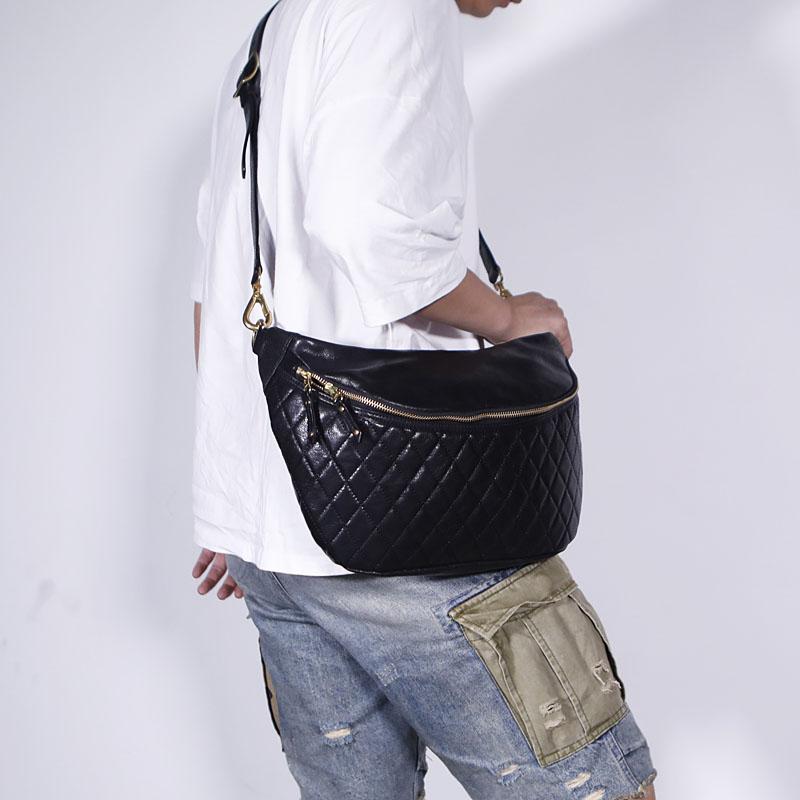 Fashion BLACK LEATHER MEN'S 12 INCHES Saddle Side Bag BLACK MESSENGER BAGs Courier BAG FOR MEN - imessengerbags