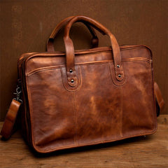 Brown Leather Mens 15 inches Large Briefcase Laptop Side Bag Black Travel Handbag Work Bag for Men - imessengerbags