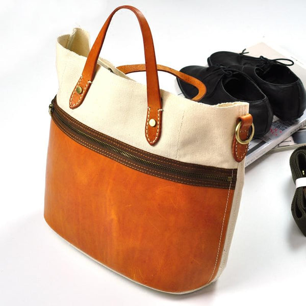 White Leather Canvas Womens Mens Tote Handbag Messenger Bags Shoulder Tote Bag For Men and Women - imessengerbags