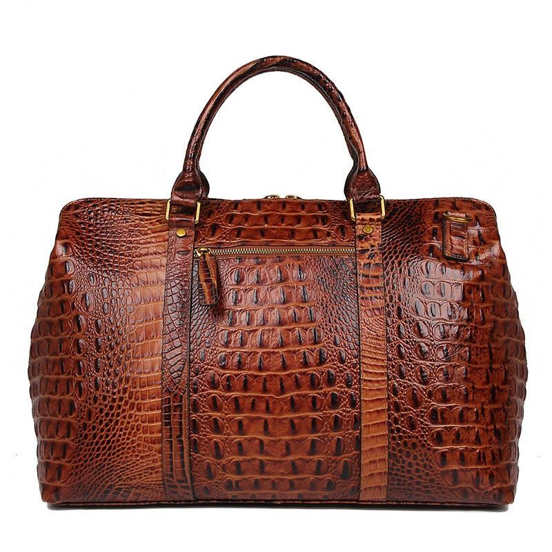 Cool Crocodile Pattern Leather Men's Travel Bag Overnight Bag Weekender Bag For Men