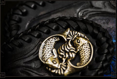 Handmade Leather Tooled Carp Mens Chain Biker Wallet Cool Leather Wallet Long Phone Wallets for Men - imessengerbags