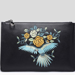 Handmade Leather Mens Clutch Parrots Cool Slim Wallet Zipper Clutch Wristlet Wallet for Men