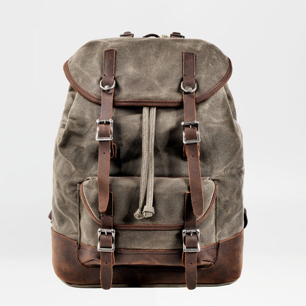 Waxed Canvas Leather Mens Waterproof Travel Green Backpack 15'' Computer Backpack for Men - imessengerbags