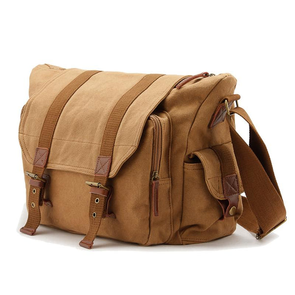 Green Waterproof CANVAS Mens 14'' Side Bag Khaki Messenger Bag FOR MEN