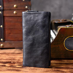 Genuine Leather Mens Cool Long Leather Wallet Bifold Clutch Wallet for Men