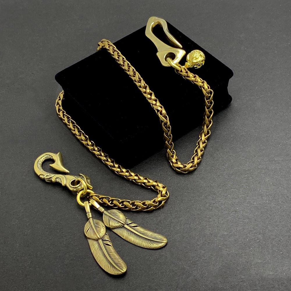 Fashion Handmade Vintage Brass 18" Feather Key Chain Pants Chain Wallet Chain Motorcycle Wallet Chain for Men - imessengerbags