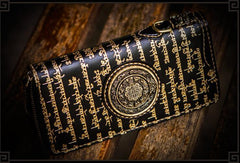 Handmade Leather Tibetan Mens Chain Biker Wallet Cool Leather Wallet Long Clutch Wallets for Men