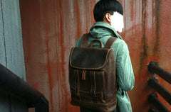Cool Leather Coffee Mens Backpack Travel Backpacks Laptop Backpack for men