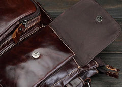 Cool Small Coffee Leather Mens Messenger Bag Shoulder Bag for Men