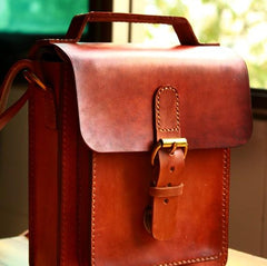 Handmade Vintage Brown Leather Mens School Shoulder Bags Messenger Bag for Men