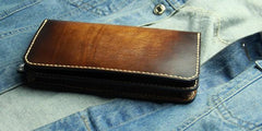 Coffee Vintage Leather Bifold Mens Large Long Wallet Leather Long Wallets for Men