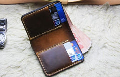 Vintage Leather Brown Mens Slim Small Wallet Leather Bifold Wallets for Men - imessengerbags