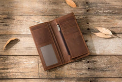 Cool Vintage Slim Mens long Wallet Leather Wallet Bifold Long Wallets for Men - imessengerbags