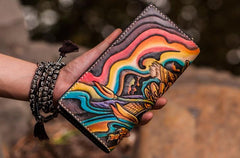 Handmade Leather Men Tooled Monkey King Cool Leather Wallet Long Phone Clutch Wallets for Men - imessengerbags