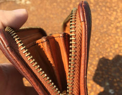 Handmade Genuine Rock Punk Leather Mens Cool Long Wallet Wristlet Bifold Clutch Wallet for Men