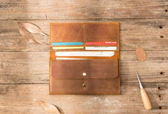Vintage Slim long Wallet Leather Mens Tan Wallet Long Wallet for Men - imessengerbags