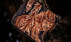 Handmade Leather Chinese Black&White Tooled Mens billfold Wallet Cool Leather Wallet Slim Wallet for Men - imessengerbags
