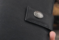 Genuine Leather Mens Cool Long Leather Wallet Cards Clutch Wristlet Wallet for Men - imessengerbags