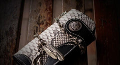 Handmade Leather Black Mens Chain Biker Wallet Cool Leather Wallet Long Clutch Wallets for Men - imessengerbags