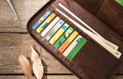 Cool Leather Mens Coffee Long Zipper Clutch Wallet Long Wallet for Men - imessengerbags